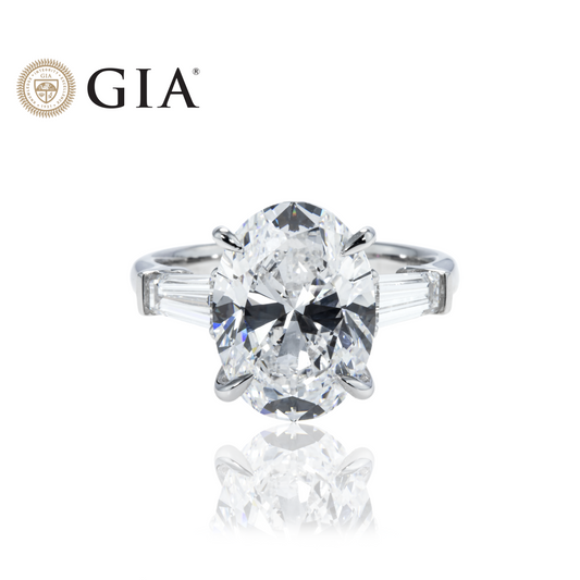 GIA 18K White Gold 5.0ct Oval Cut Tripple Diamond Engagement Ring 6.0ctw