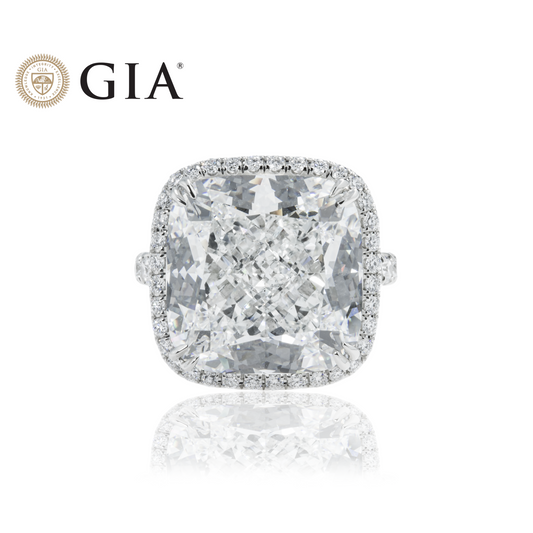 GIA Platinum 21.06ct Cushion Cut Diamond Engagement Ring 22.46ctw