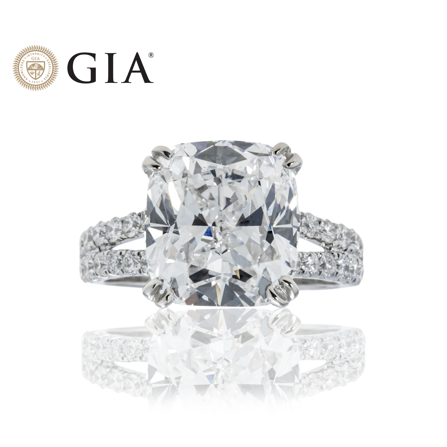 GIA 18K White Gold 7.10ct Cushion Cut Diamond Engagement Ring 7.72ctw