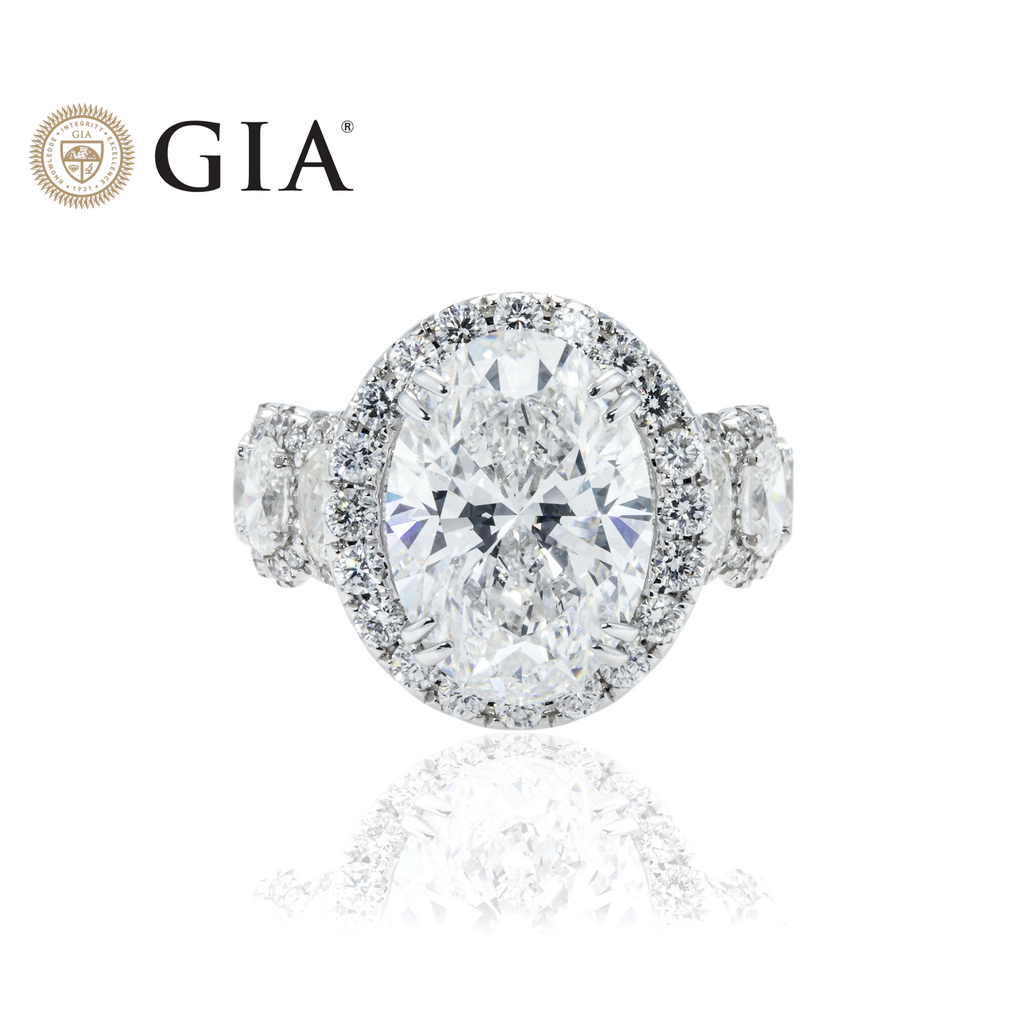 GIA 18K White Gold 7.03ct Oval Cut Diamond Engagement Ring 10.18ctw