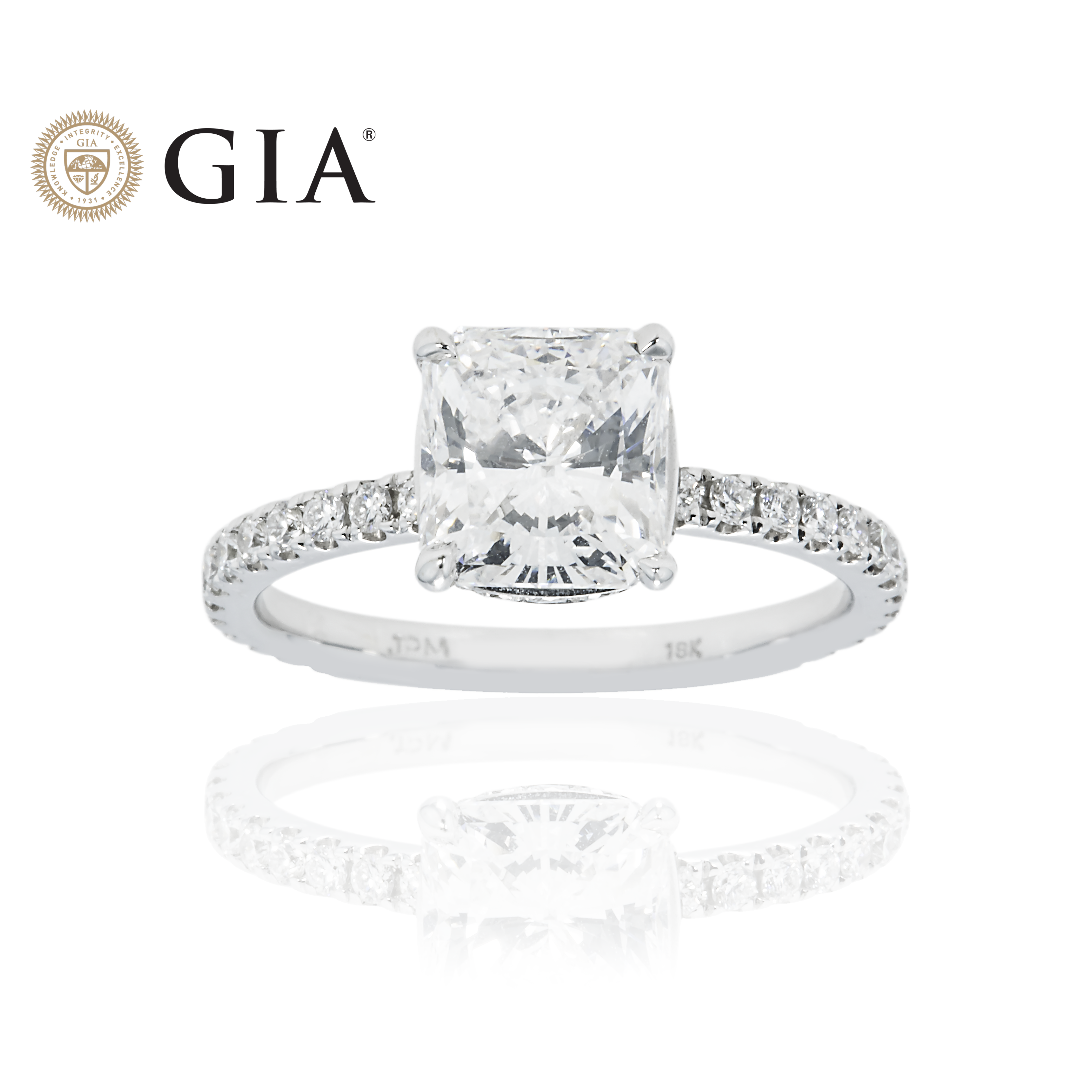 Gia 18K White Gold 2.08Ct Cushion Cut Diamond Engagement Ring 2.62Ctw Bridal