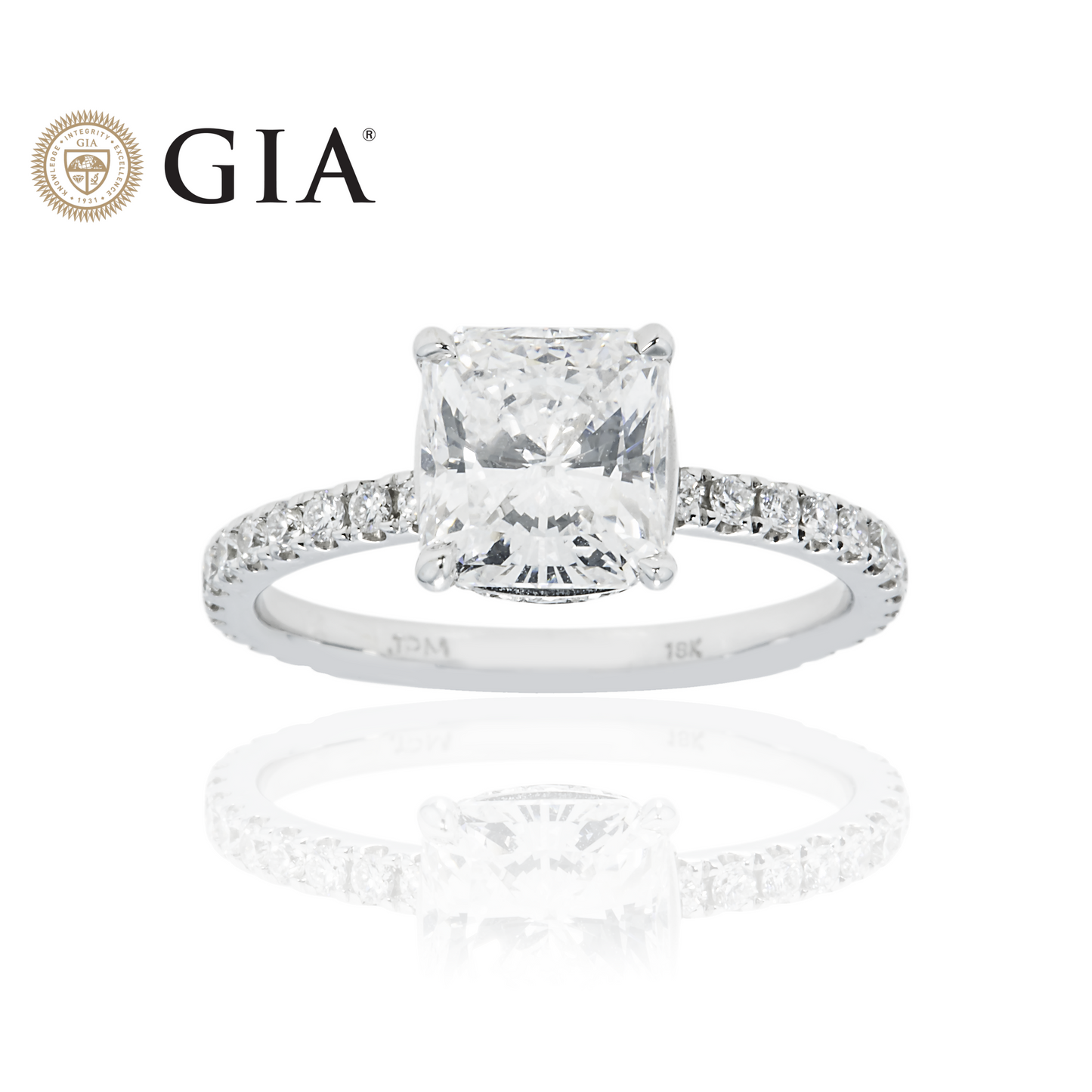 GIA 18K White Gold 2.08ct Cushion Cut Diamond Engagement Ring 2.62ctw