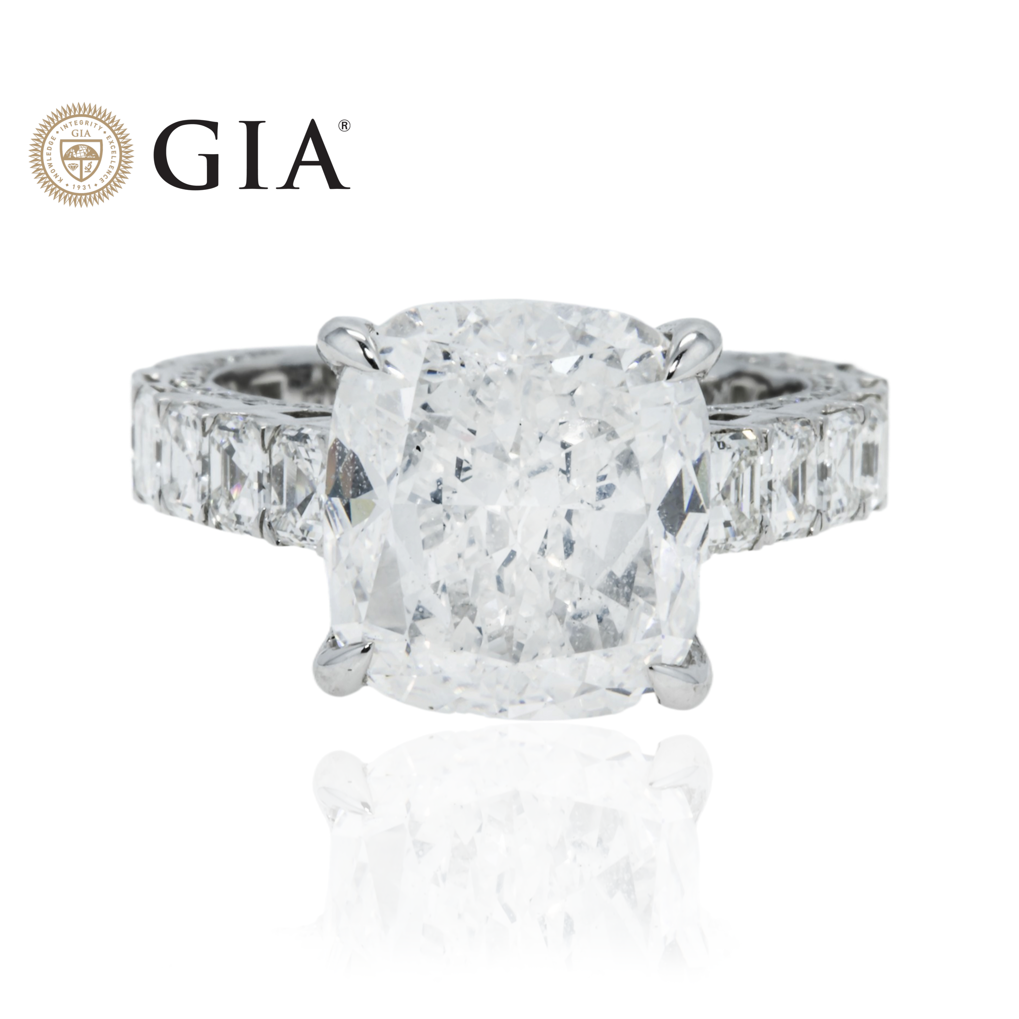 Gia 18K White Gold 7.54Ct Cushion Cut Diamond Engagement Ring 11.04Ctw Bridal