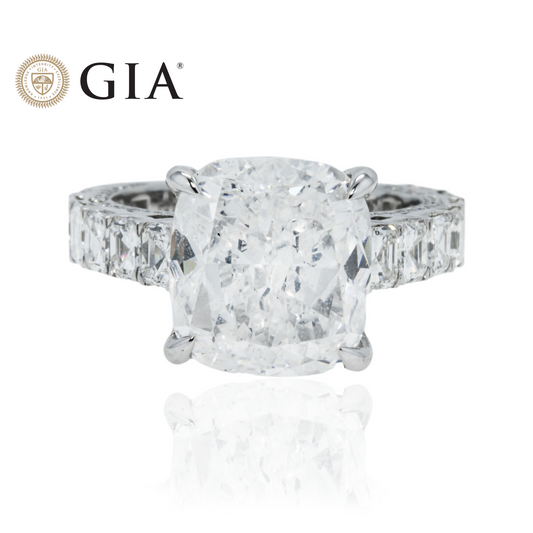 GIA 18K White Gold 7.54ct Cushion Cut Diamond Engagement Ring 11.04ctw