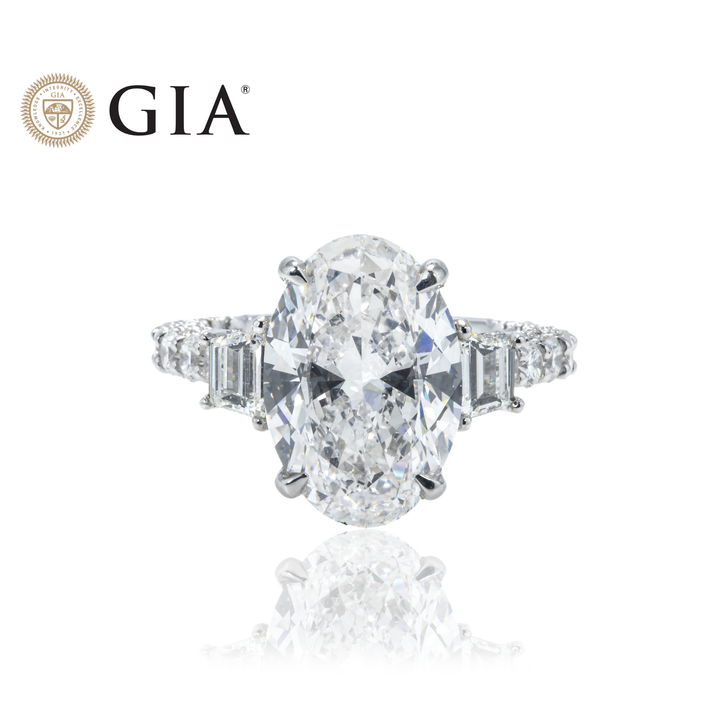 GIA 18K White Gold 5ct Oval Cut Diamond Engagement Ring 7.44ctw