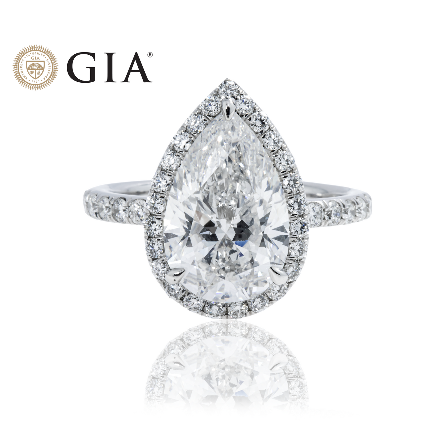 GIA Platinum 4.0ct Pear Cut Diamond Engagement Ring 4.95ctw