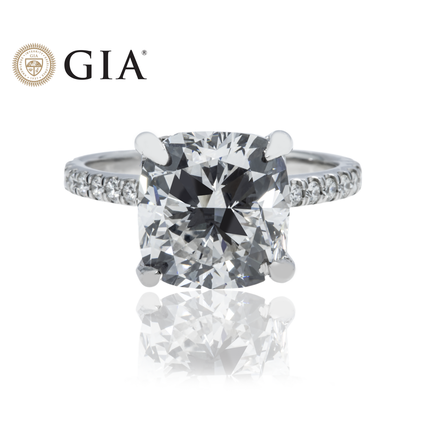 GIA 18K White Gold 5.01ct Cushion Cut Diamond Engagement Ring 5.41ctw