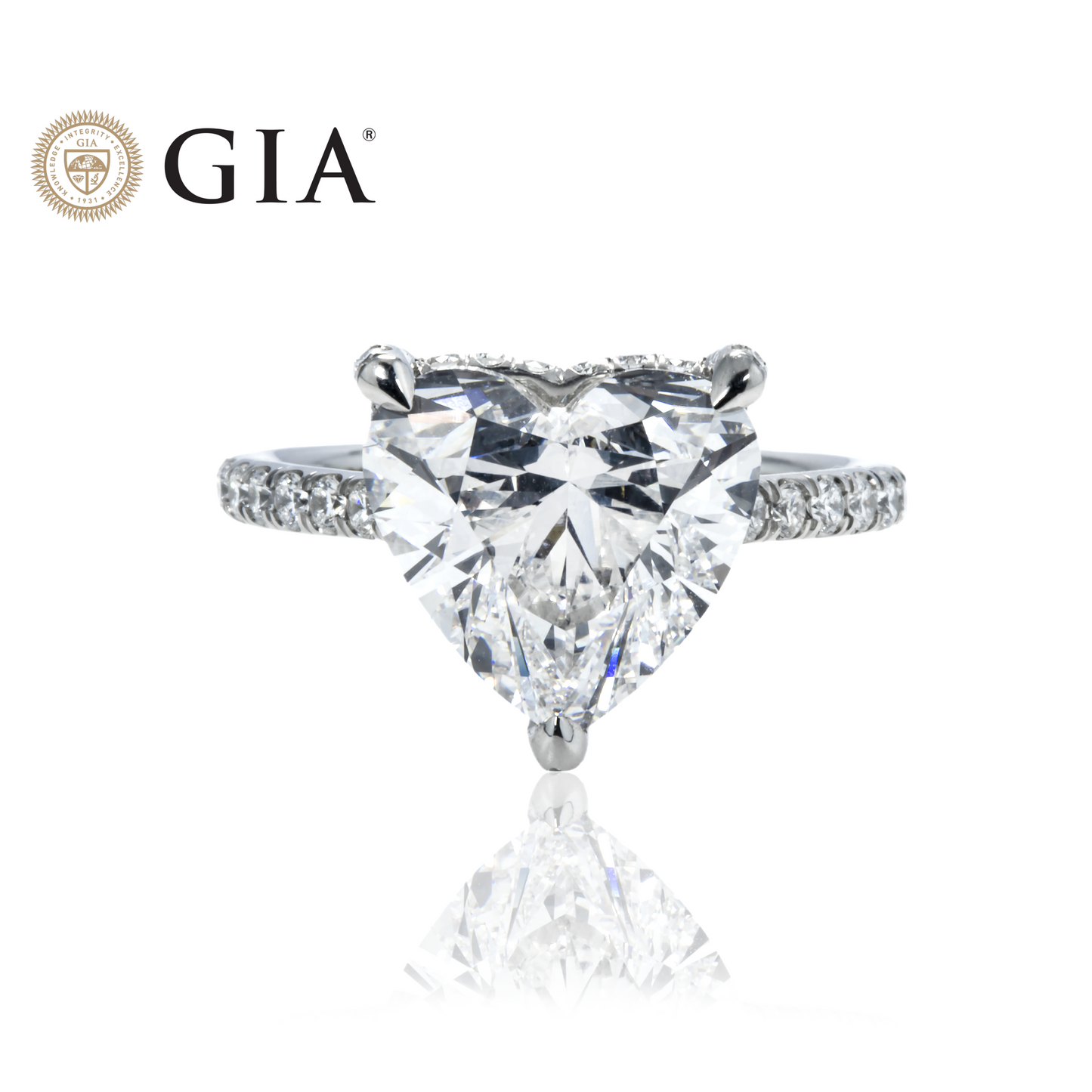 GIA Platinum 5.02ct Heart Cut Diamond Engagement Ring 5.96ctw