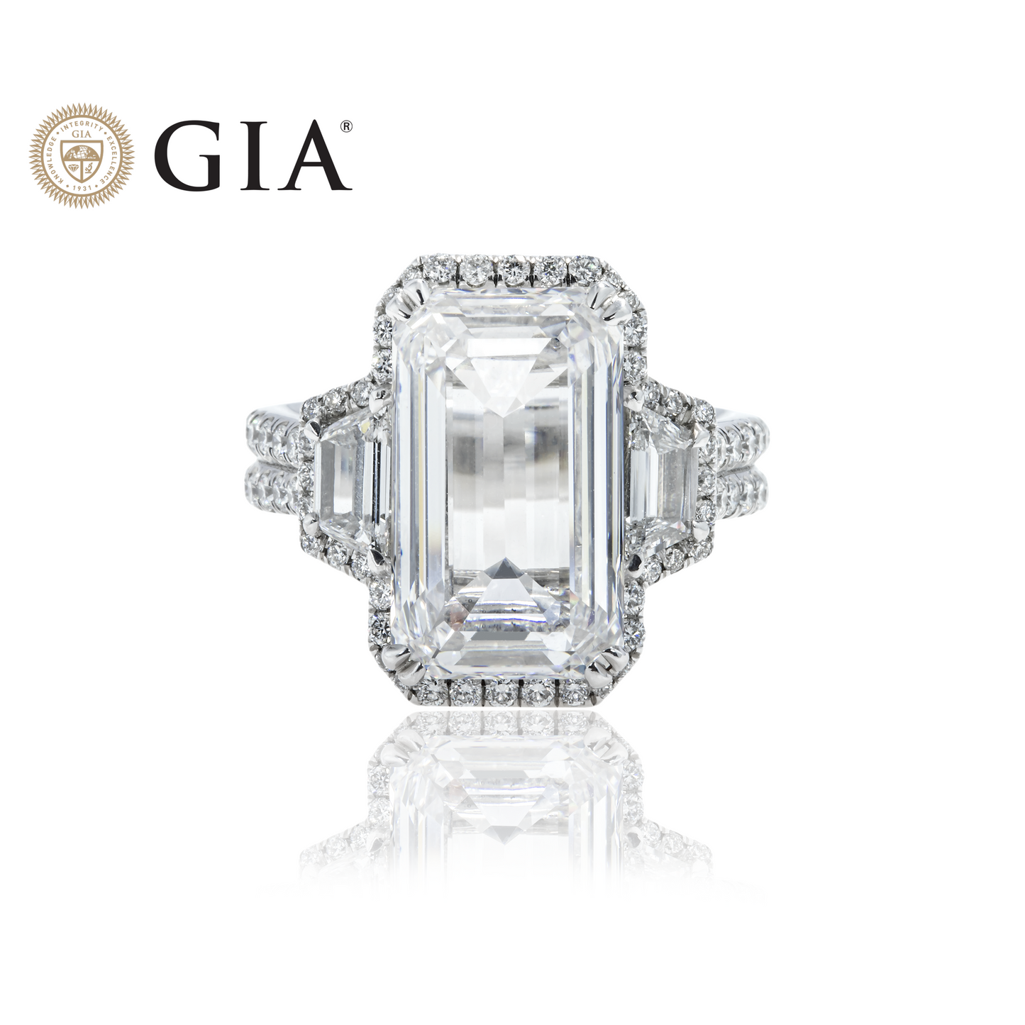 GIA Platinum 7ct Emerald Cut Triple Diamond Engagement Ring 8.58ctw