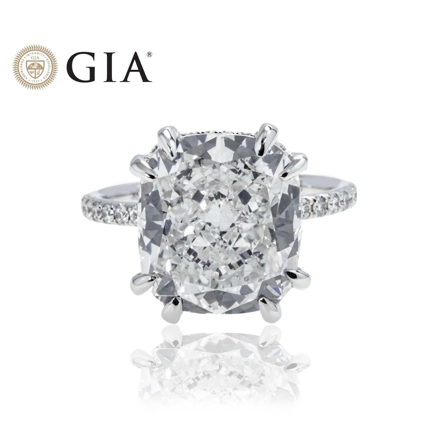 GIA 18K White Gold 8.42ct Cushion Cut Diamond Engagement Ring 8.92ctw