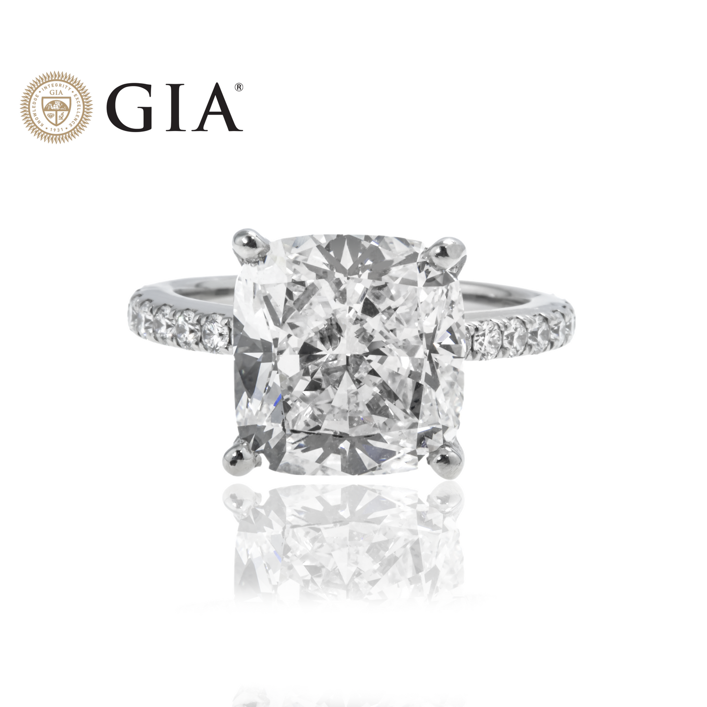 GIA Platinum 6.85ct Cushion Cut Diamond Engagement Ring 7.43ctw