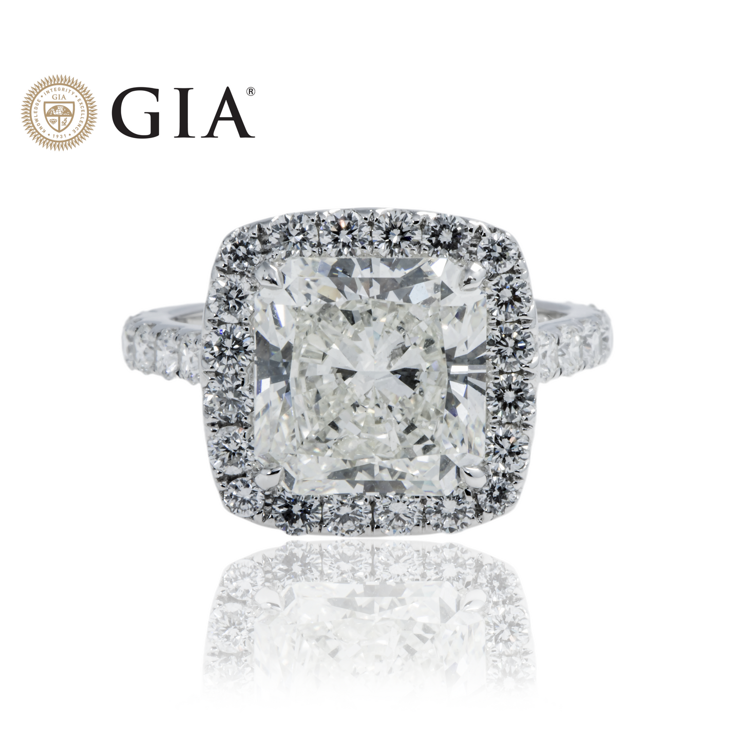 GIA 18K White Gold 5.20ct Square Radiant Cut Diamond Engagement Ring 6.89ctw