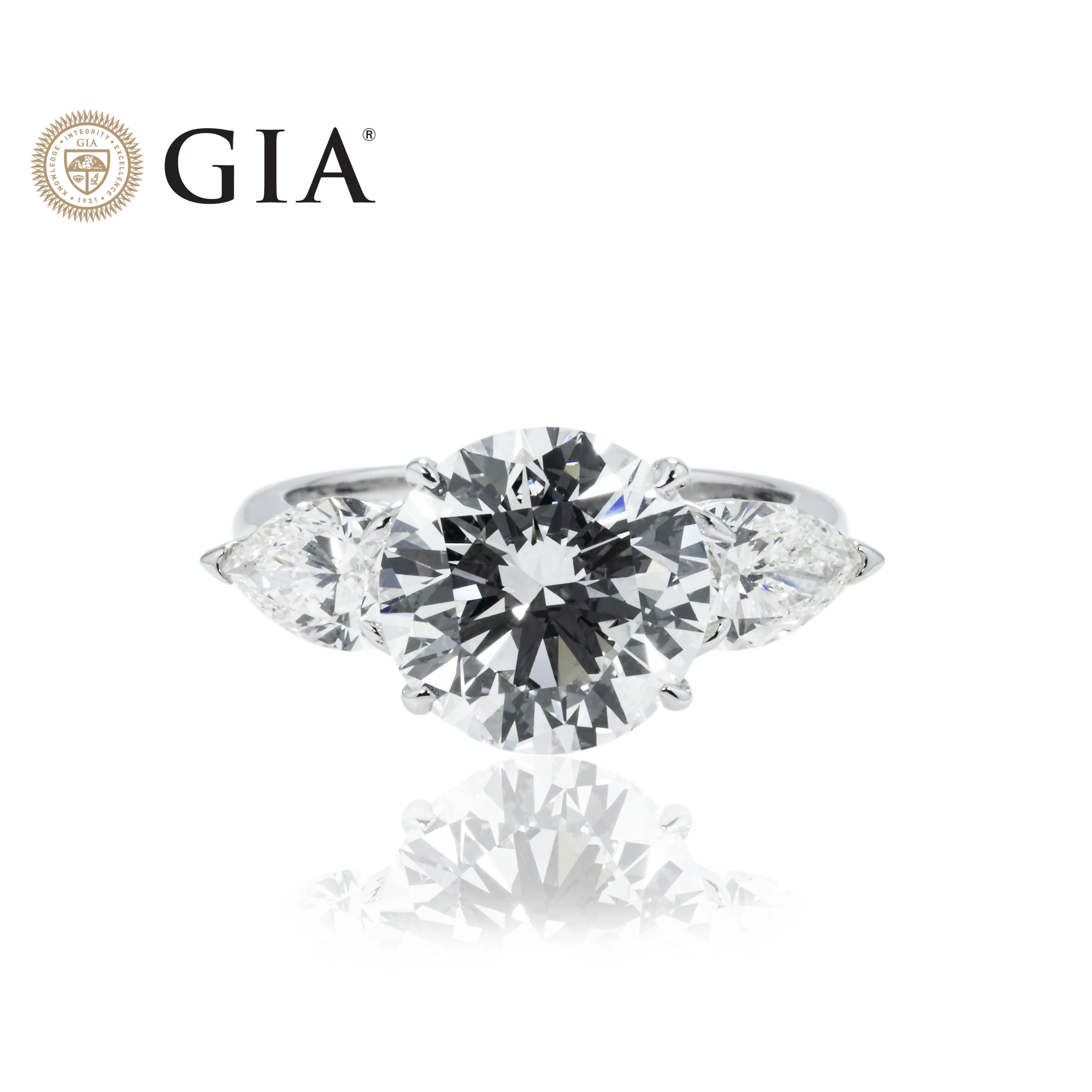 Gia 14K White Gold 4.86Ct Round Diamond Triple Engagement Ring 6.47Ctw Bridal