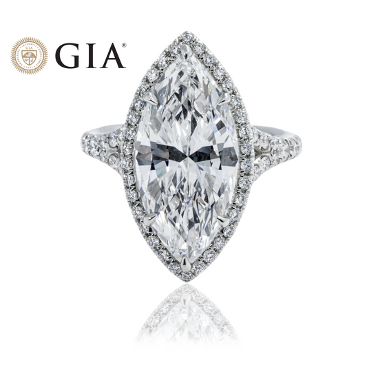 GIA Platinum 5.05ct Marquise Cut Diamond Engagement Ring 6.05ctw