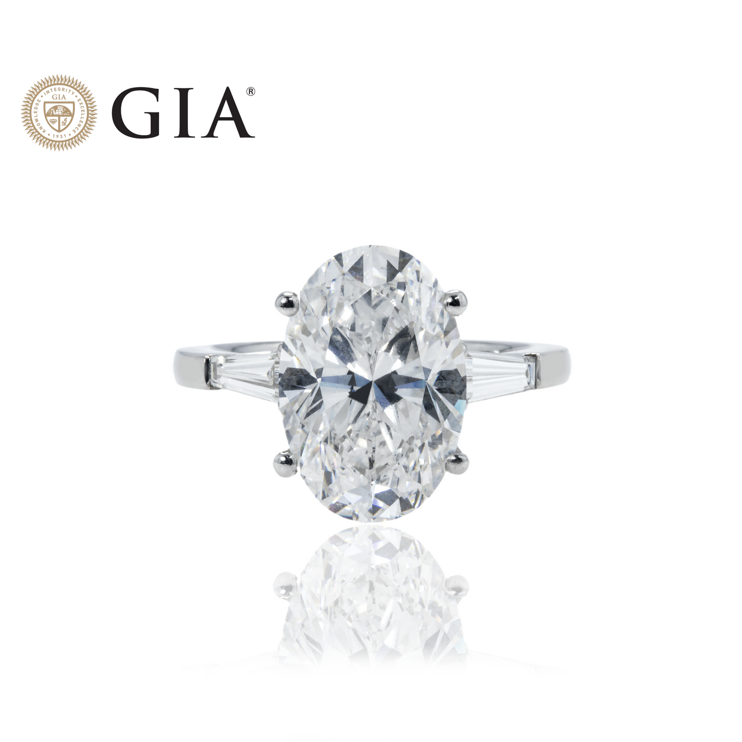 GIA 18K White Gold 5.52ct Oval Cut Triple Diamond Engagement Ring 6.02ctw