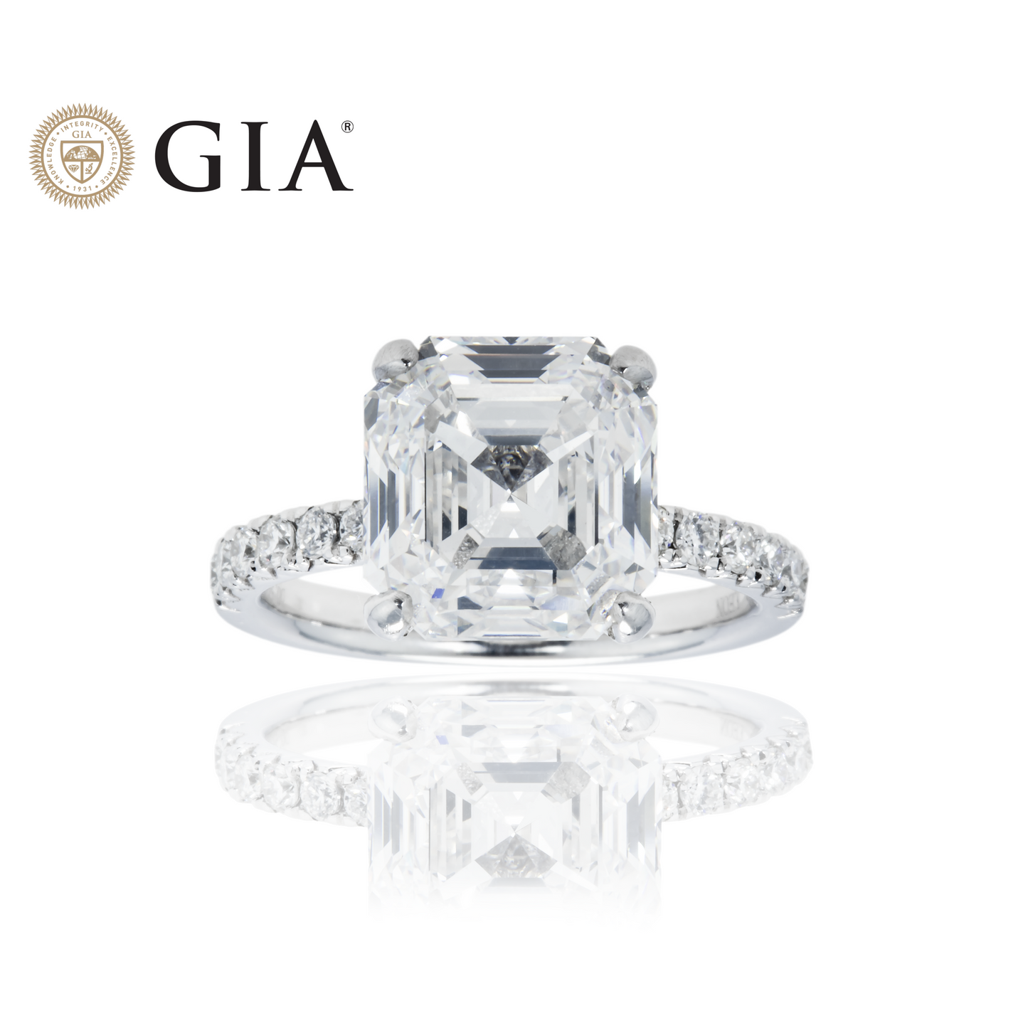 GIA Platinum 6.28ct Asscher Cut Diamond Engagement Ring 7.09ctw