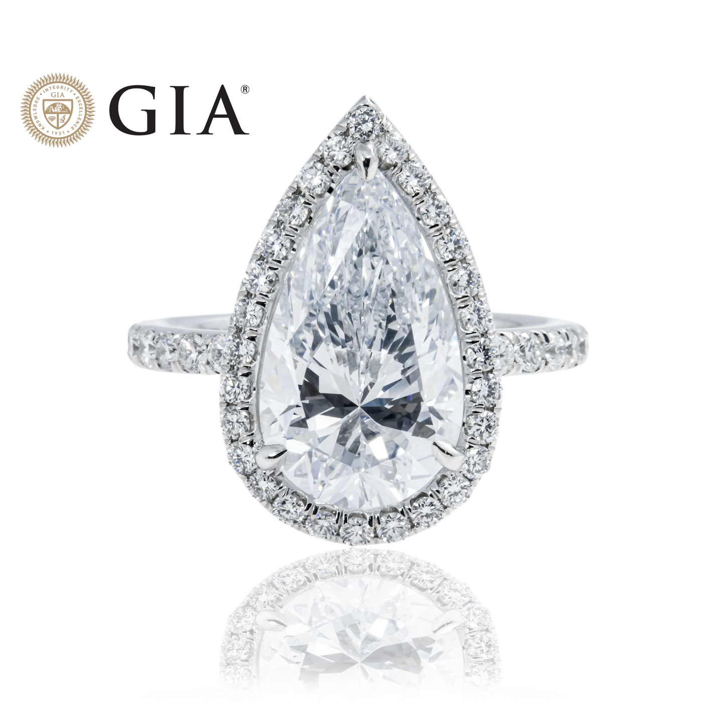 GIA Platinum 5ct Pear Cut Diamond Engagement Ring 6ctw