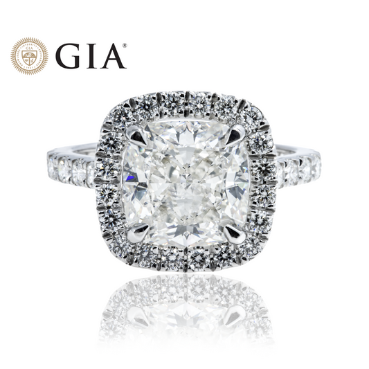 GIA 18K White Gold 5.12ct Cushion Cut Diamond Engagement Ring 6.39ctw