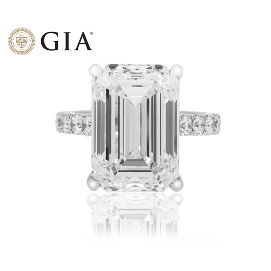 GIA 18K White Gold 13.84ct Emerald Cut Diamond Engagement Ring 15.79ctw