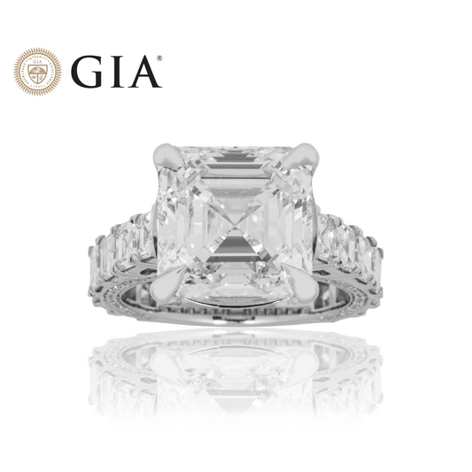 Gia 18K White Gold 7.38Ct Asscher Cut Diamond Engagement Ring 11.13 Bridal