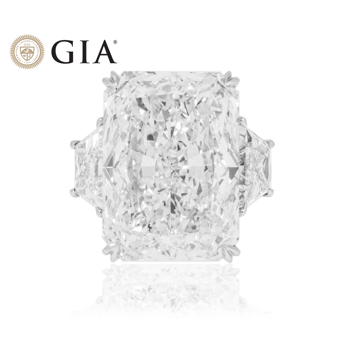 GIA 18K White Gold 20.01ct Radiant Cut Triple Diamond Engagement Ring 22.35ctw