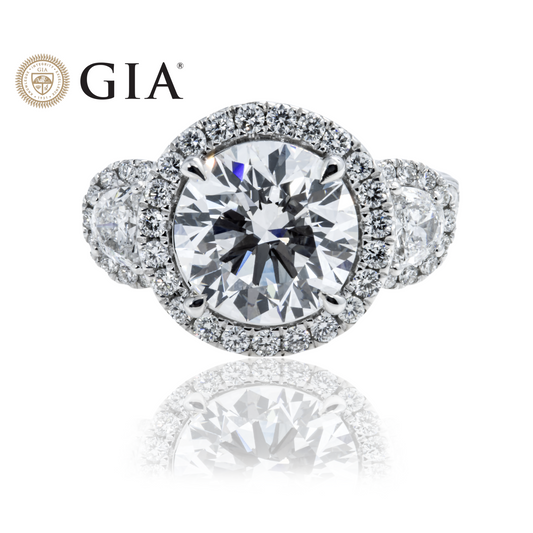 GIA 18K White Gold 4.40ct Round Triple Diamond Engagement Ring 6.17ctw