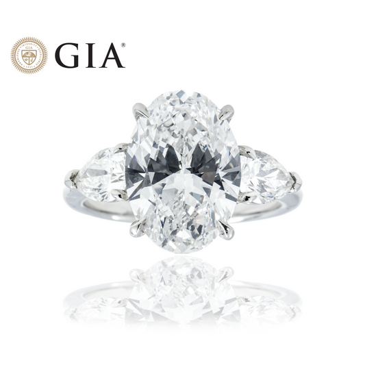 GIA Platinum 5.02ct Oval & Pear Cut Triple Diamond Engagement Ring 6.02ctw