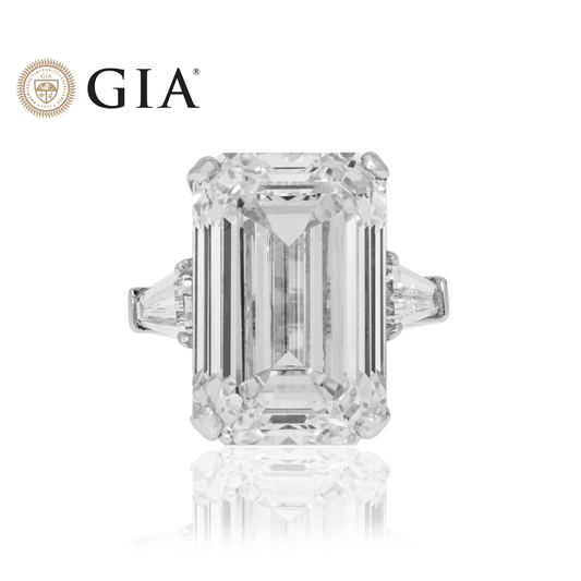 GIA Platinum 18.32ct Emerald Cut Triple Diamond Engagement Ring 19.40ctw