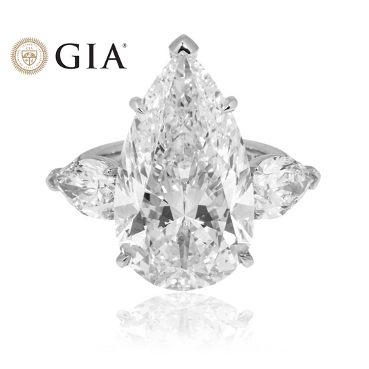 GIA Platinum 13.57ct Triple Pear Cut Diamond Engagement Ring 15.61ctw