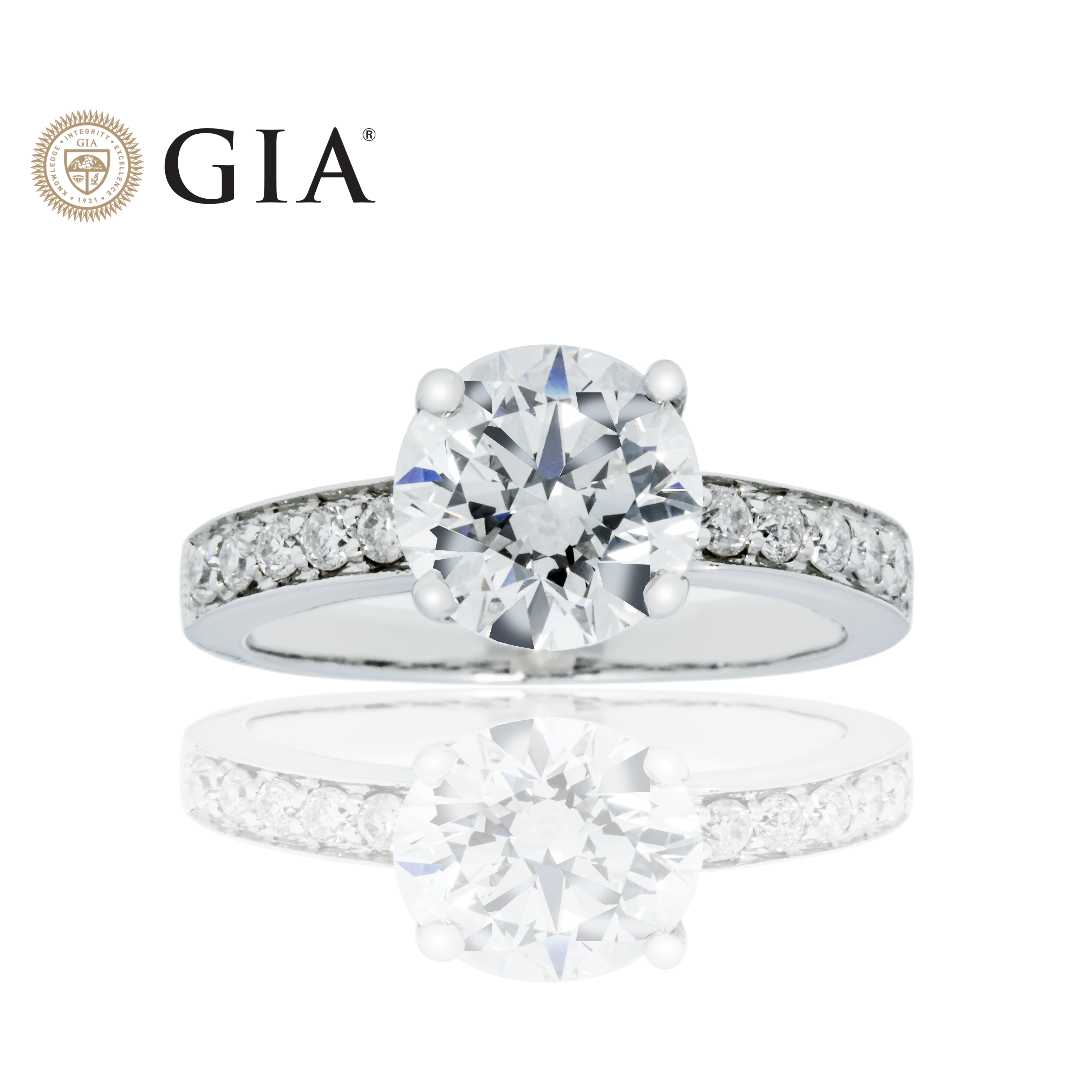 Gia 14K White Gold 2Ct Round Cut Diamond Engagement Ring 2.20Ctw Bridal
