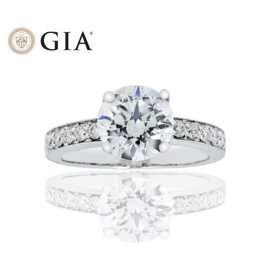 GIA 14K White Gold 2ct Round Cut Diamond Engagement Ring 2.20ctw