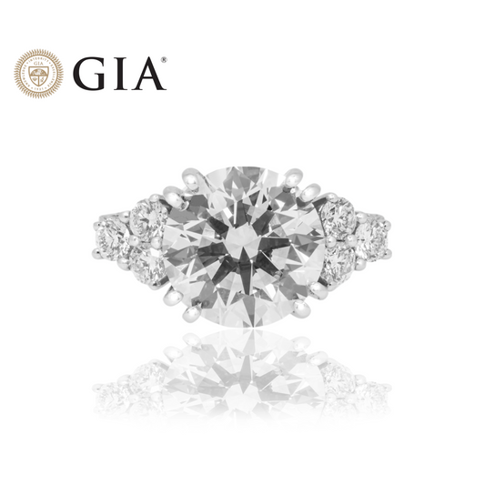 GIA 18K White Gold 5.62ct Round Cut Triple Diamond Engagement Ring 7.47ctw