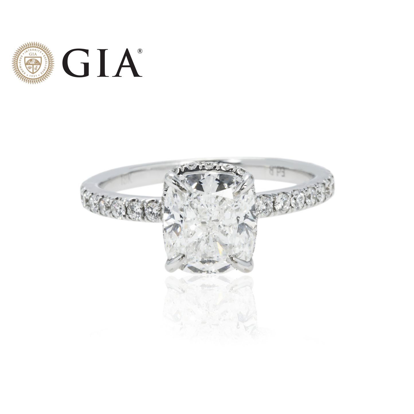 GIA 18K White Gold 2.01ct Cushion Cut Diamond Engagement Ring 2.43ctw