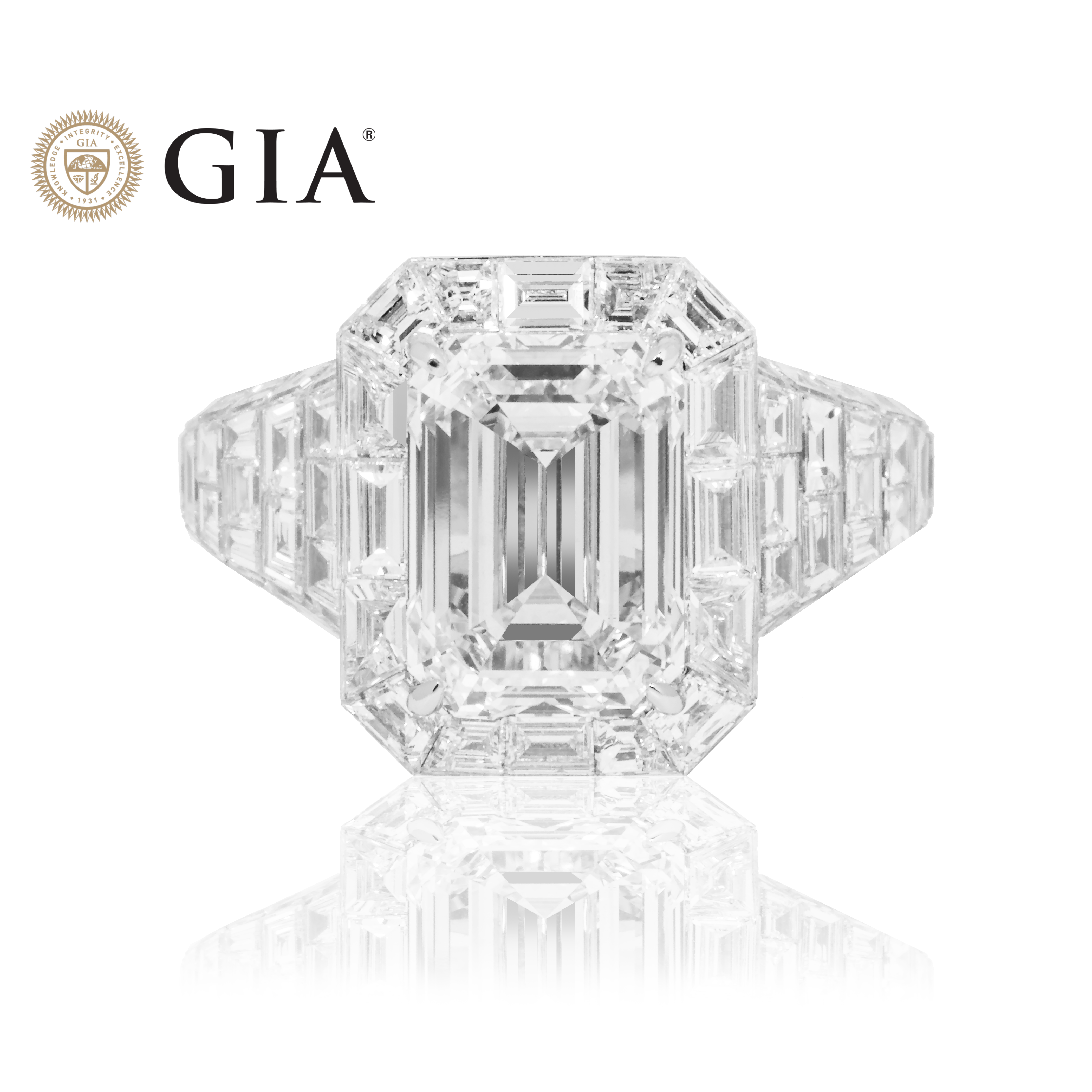 Gia 18K White Gold 5Ct Emerald Chandelier Diamond Engagement Ring 17.88Ctw Bridal