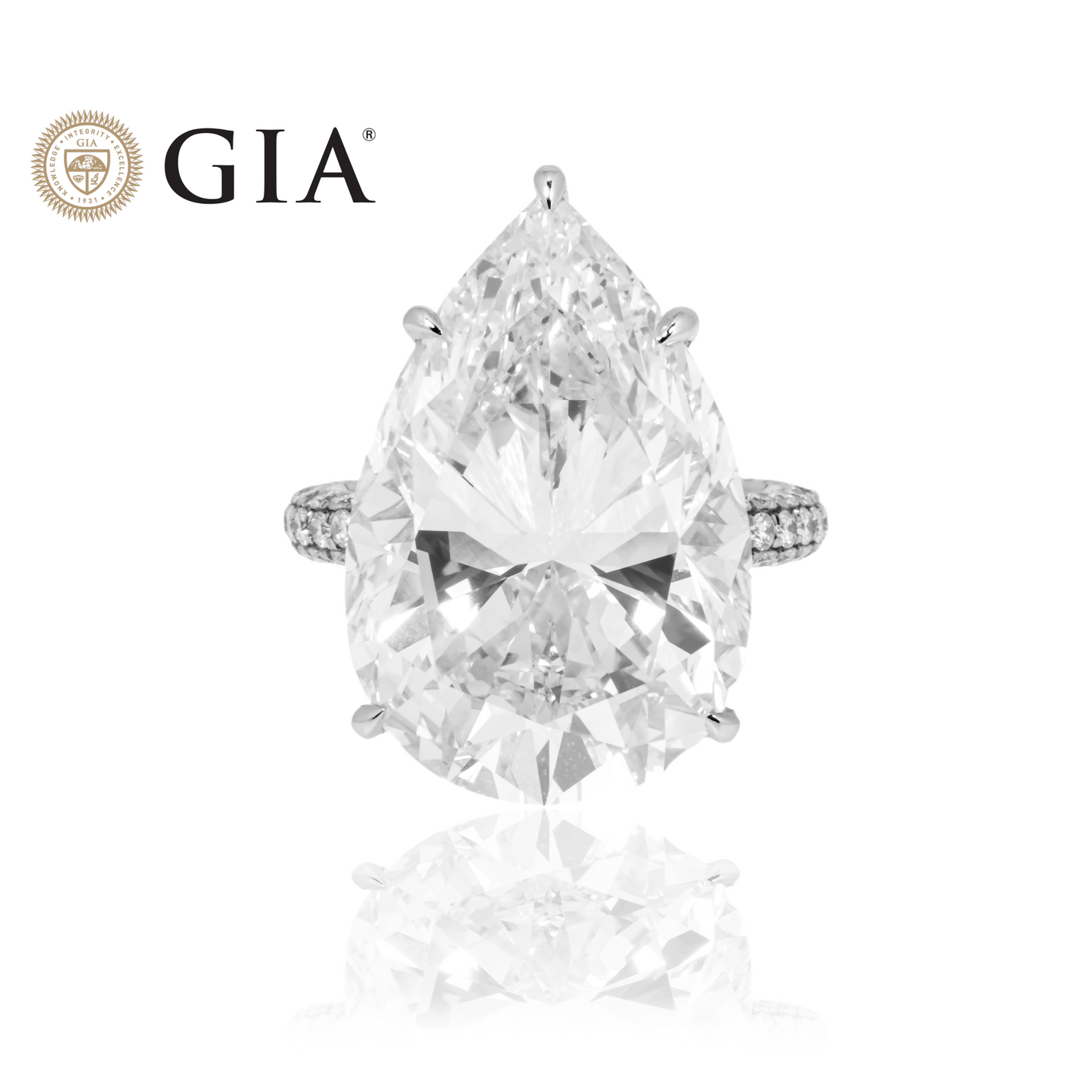 GIA Platinum 23ct Pear Cut Diamond Engagement Ring 25.05ctw