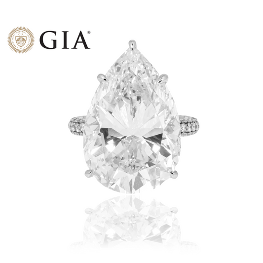 Gia Platinum 23Ct Pear Cut Diamond Engagement Ring 25.05Ctw Bridal