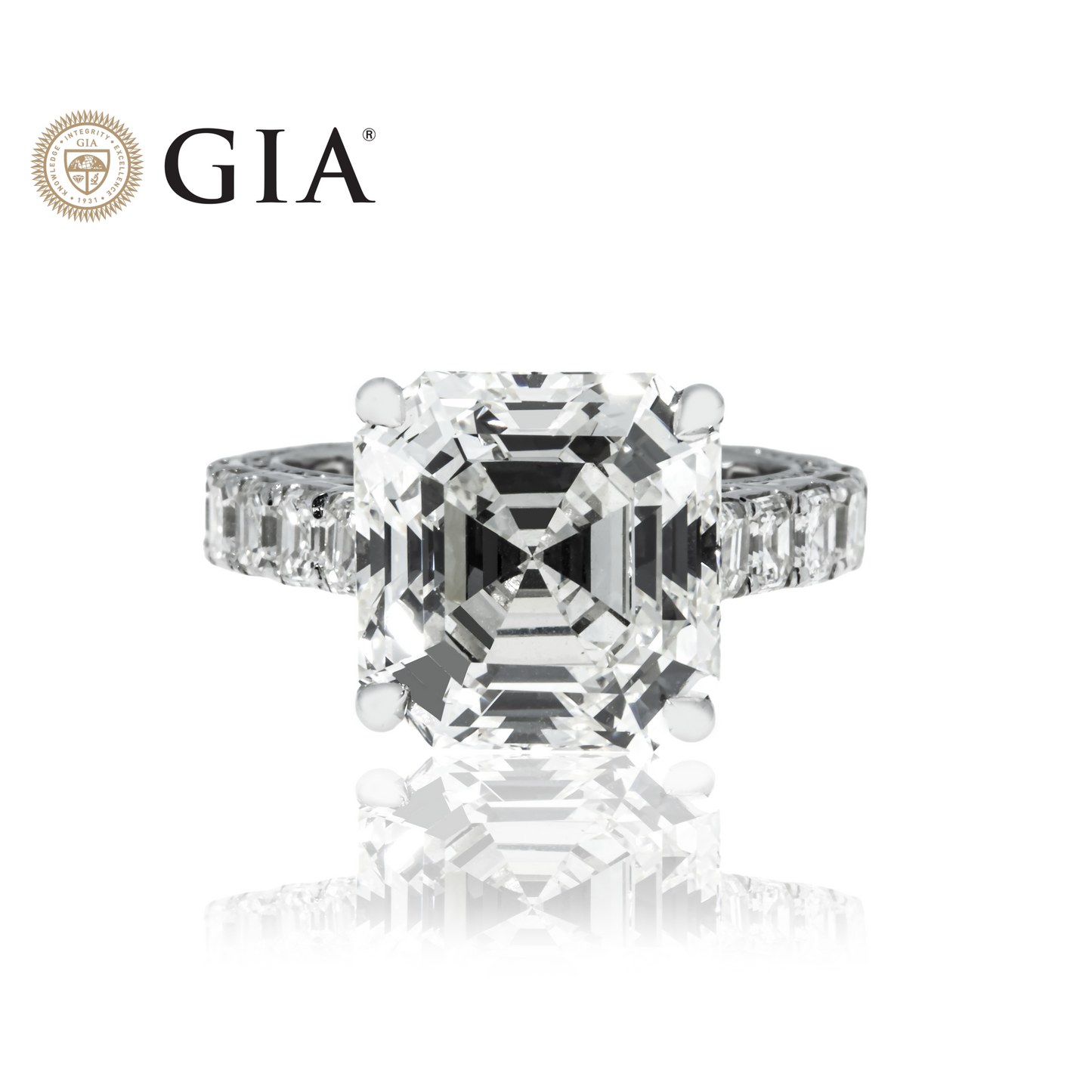 GIA 18K White Gold 8.61ct Asscher Cut Diamond Engagement ring 11.86ctw