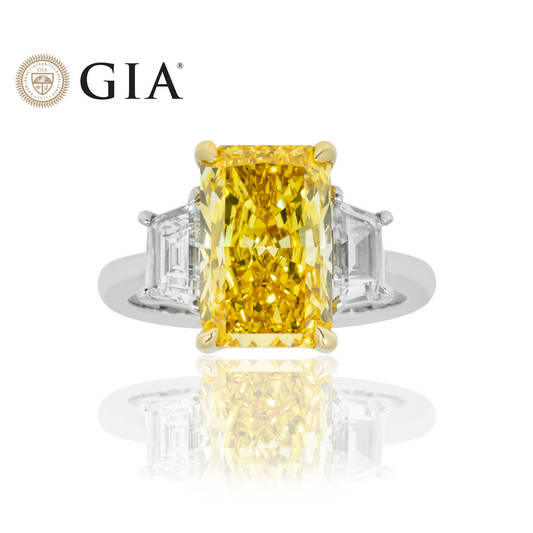 GIA 18K White Gold 4ct Radiant Cut Fancy Vivid Yellow Diamond Engagement Ring 5.03ctw