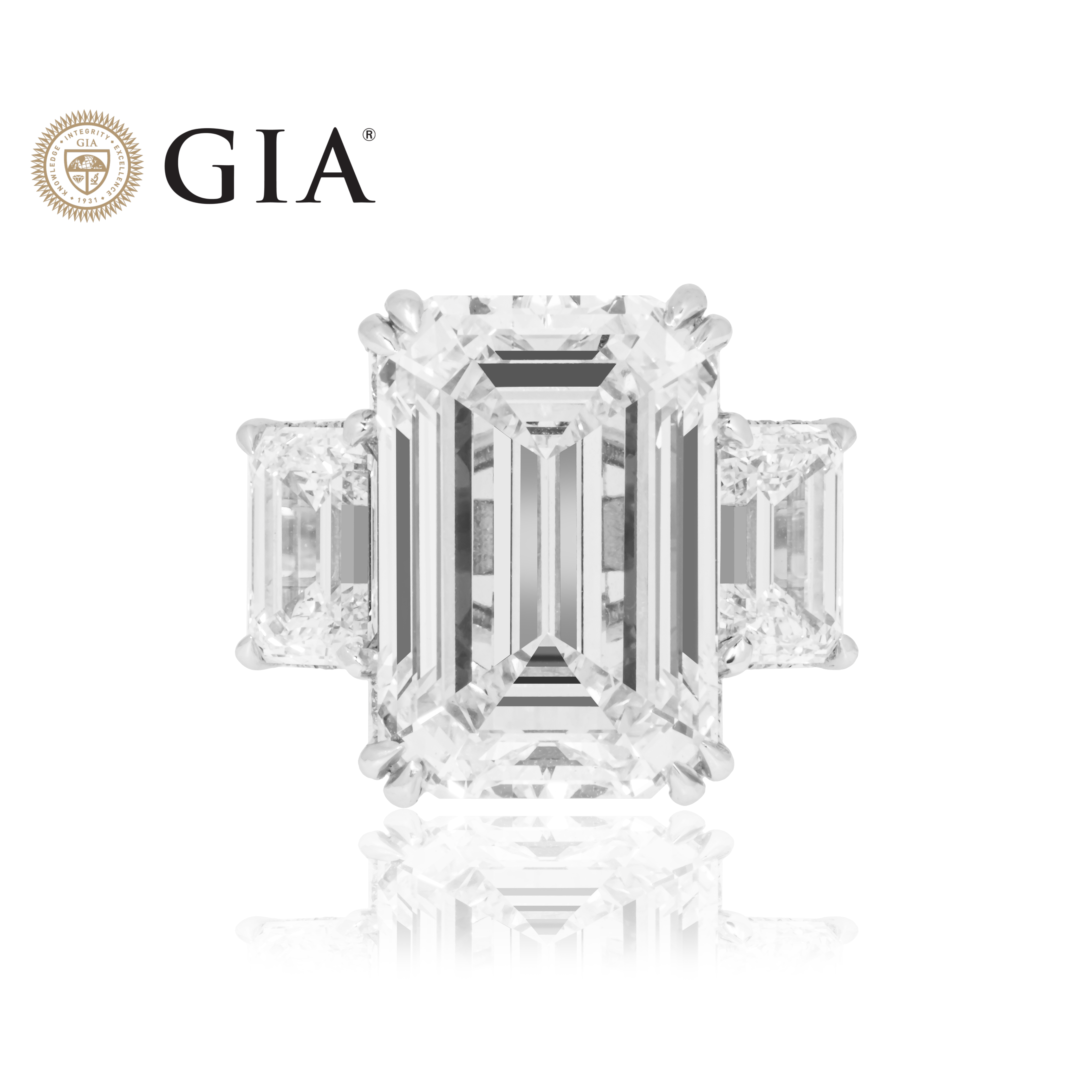 Gia Platinum 18Ct Triple Emerald Cut Diamond Engagement Ring 24.42Ctw Bridal