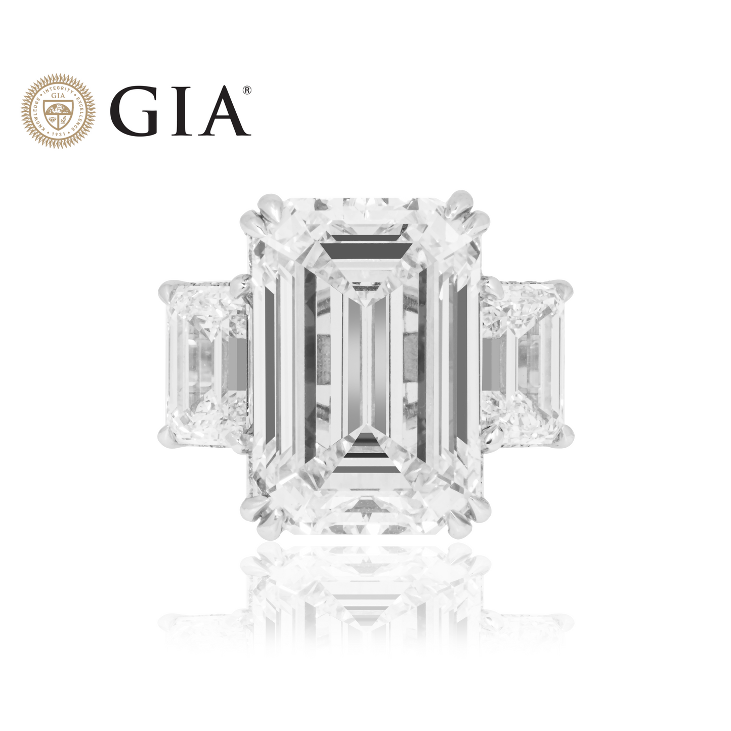 GIA Platinum 18ct Triple Emerald Cut Diamond Engagement Ring 24.42ctw