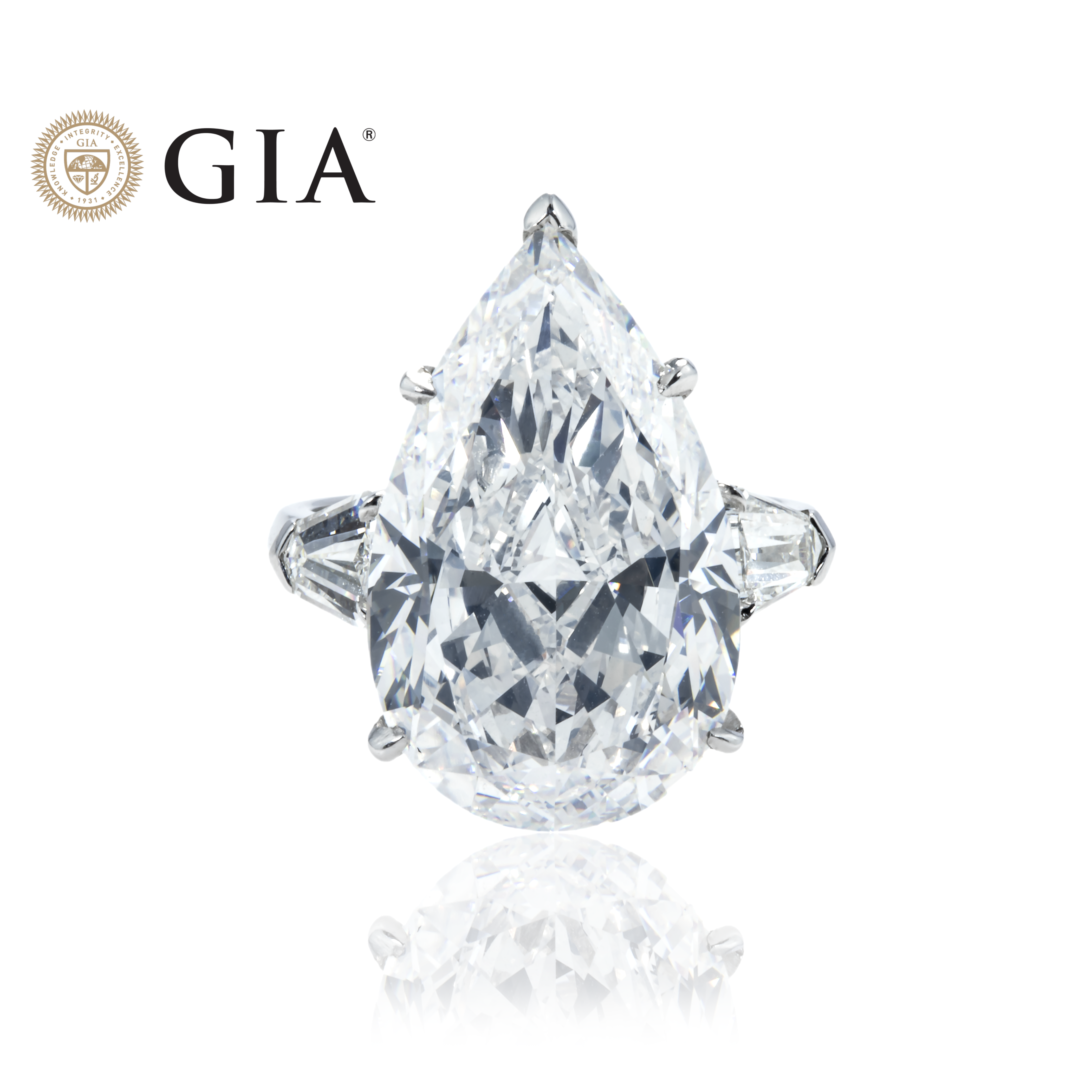 Gia Platinum 14.03Ct Pear Cut Triple Diamond Engagement Ring 14.97Ctw Bridal