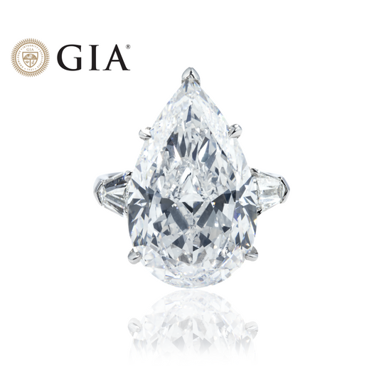 GIA Platinum 14.03ct Pear Cut Triple Diamond Engagement Ring 14.97ctw