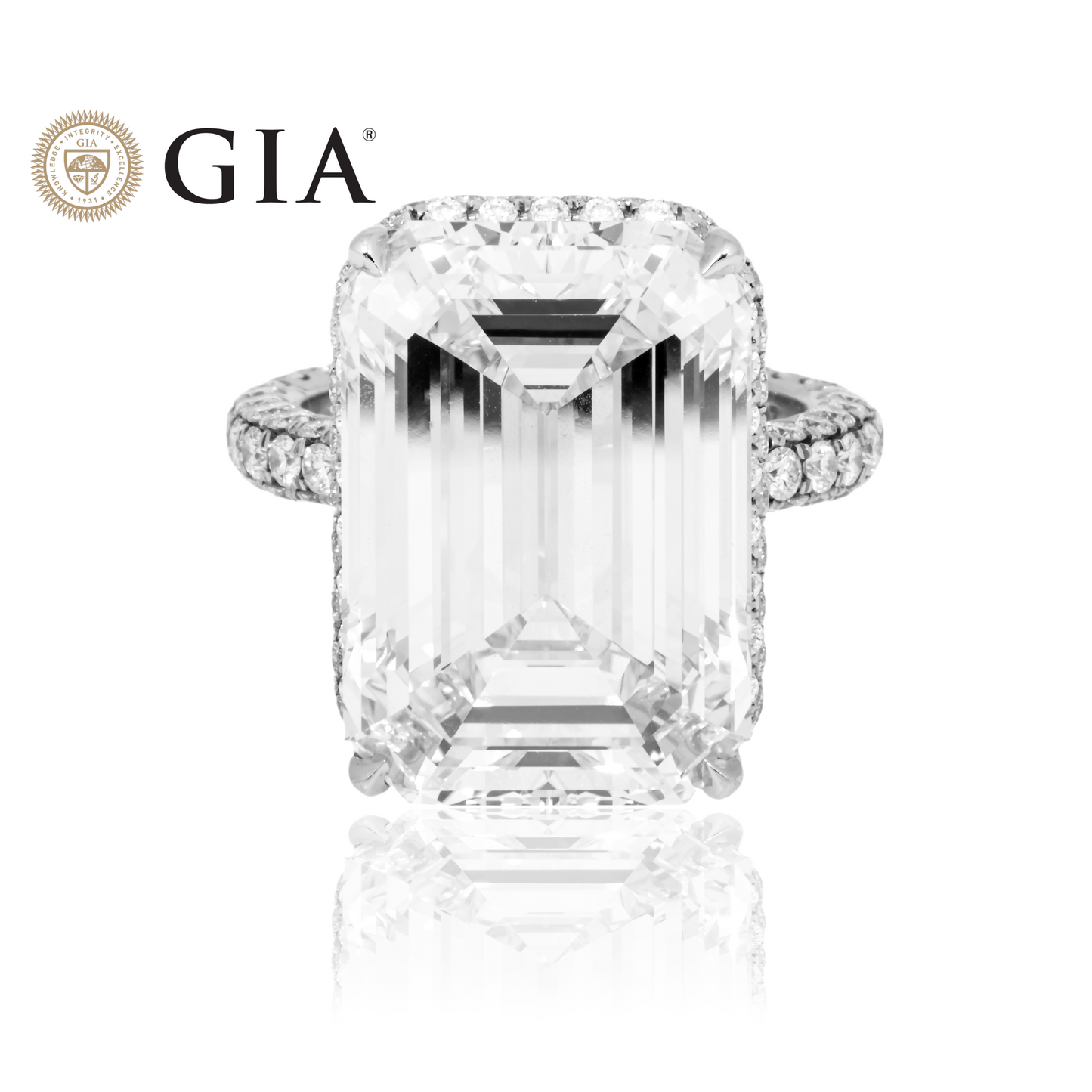 GIA Platinum 21.40ct Emerald Cut Diamond Engagement Ring 22.86ctw