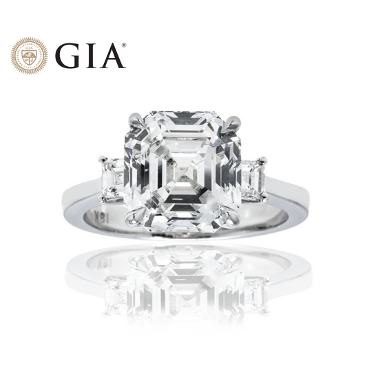 GIA 18K White Gold 5.06ct Triple Asscher Cut Diamond Engagement Ring 5.42ctw