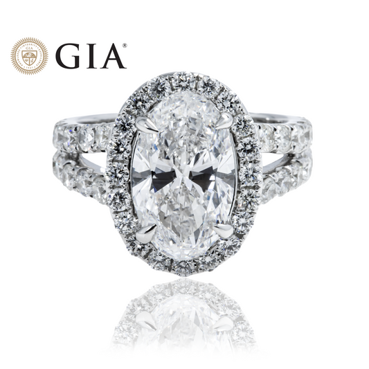 GIA 18K White Gold 4ct Oval Cut Diamond Engagement Ring 5.93ctw