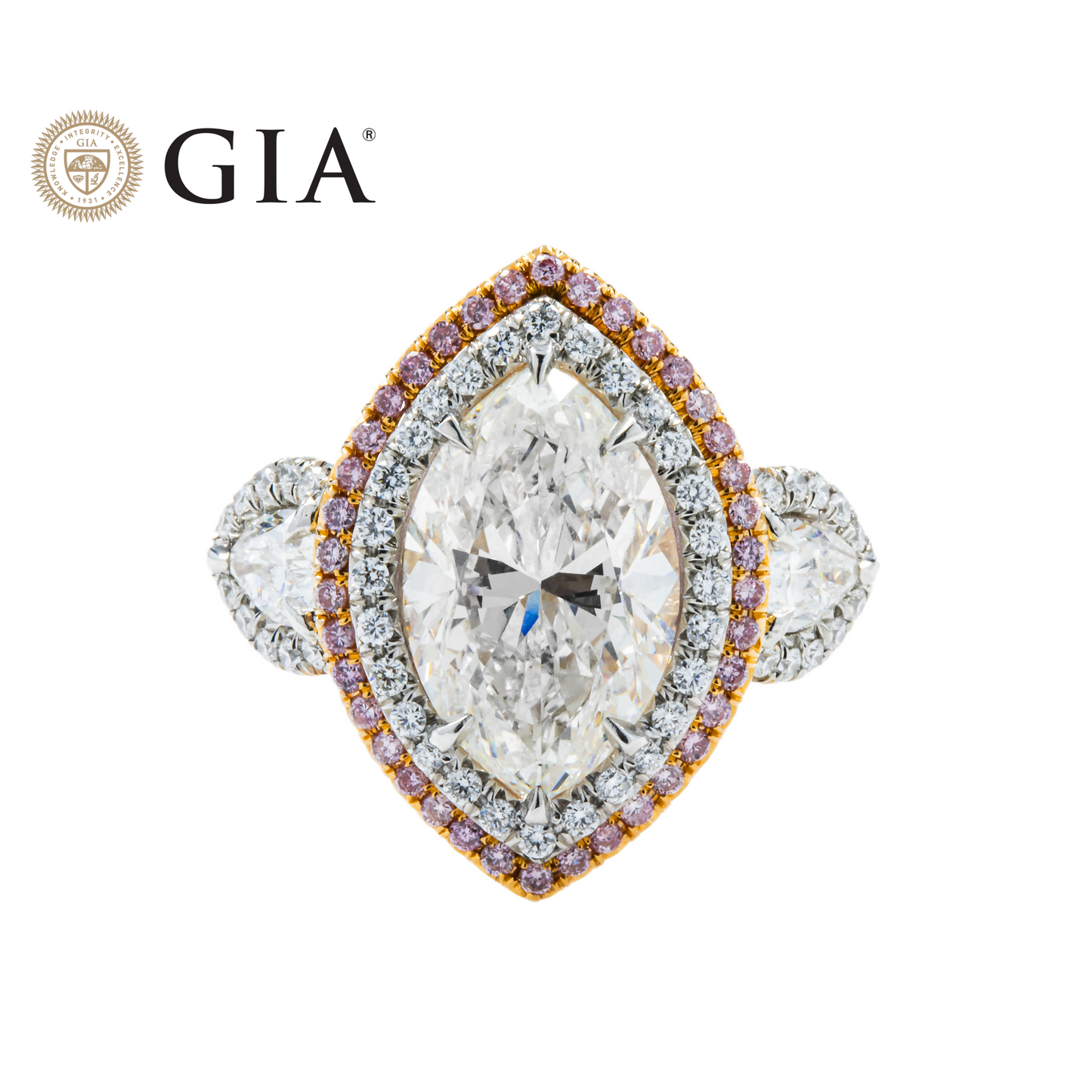 GIA Two Tone 5.55ct Marquise Cut & Pink Diamond Engagement Ring 7.75ctw