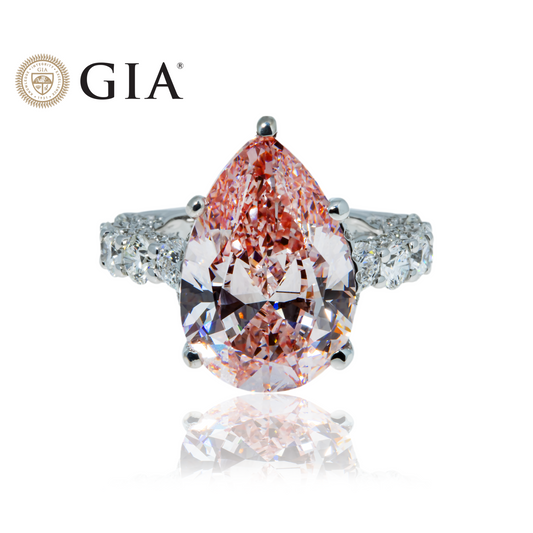 GIA 18K White Gold 10ct Pear Cut Fancy Intense Pink Diamond Ring 12.70ctw