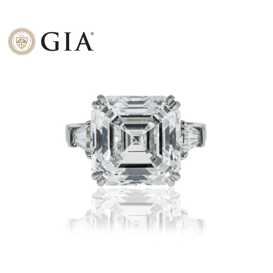 GIA Platinum 11.91ct Asscher Cut Diamond Engagement Ring 12.69ctw