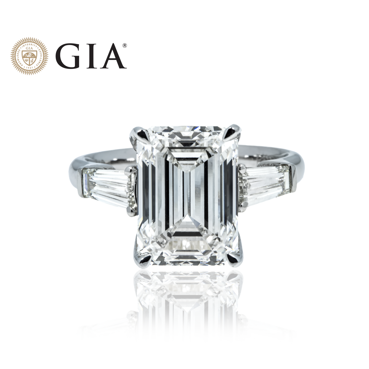 GIA Platinum 5.12 Emerald Cut Triple Diamond Engagement Ring 5.78ctw