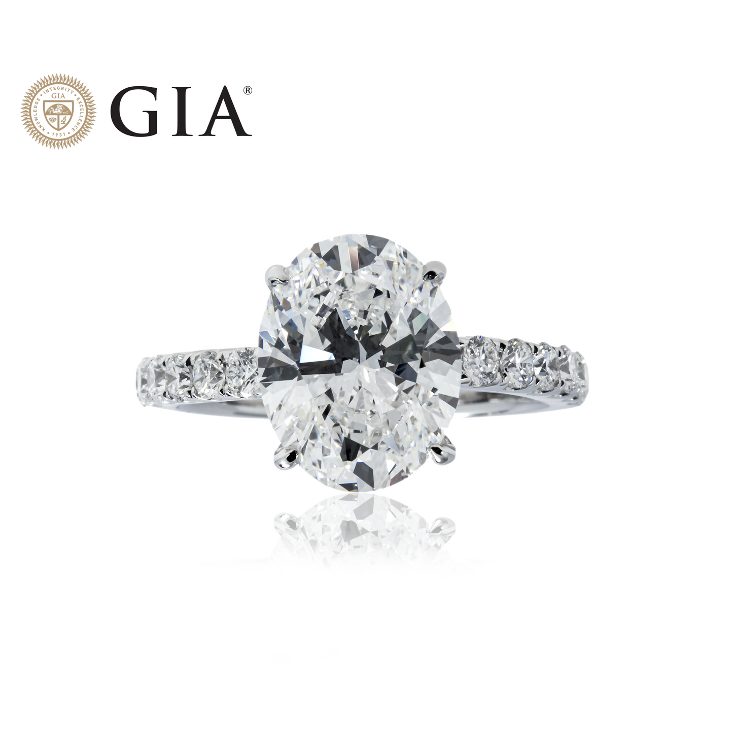 GIA 18K White Gold 4.49ct Oval Cut Diamond Engagement Ring 5.15ctw